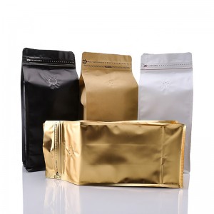 Bolsas de granos de café de papel kraft de papel plano marrón de fondo plano 100g 250g 500g 1kg de alta calidad con válvula y cierre zip