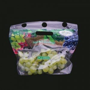 Bolsa de embalaje de plástico con cierre de fruta de uva impresa ecológica con orificios de ventilación