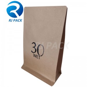 Kraft 100% bolsa plana compostable con cremallera de bolsillo